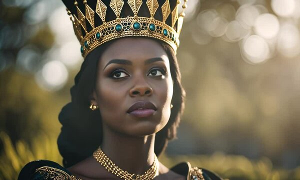 Black queen in a castle.