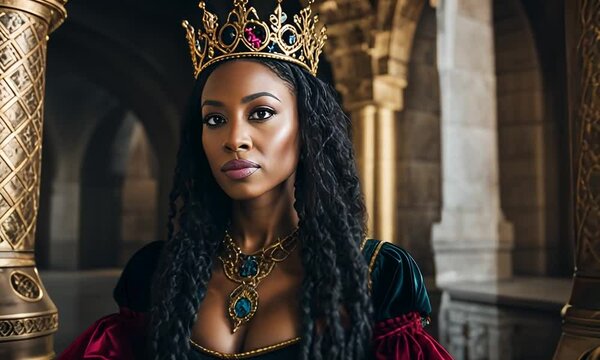 Black queen in a castle.