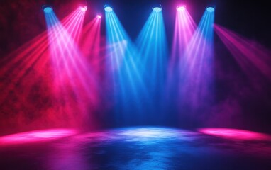 Bright spotlight beams illuminating a stage backdrop, showcasing vibrant colors and dynamic lighting effects, with a transparent PNG format ideal 