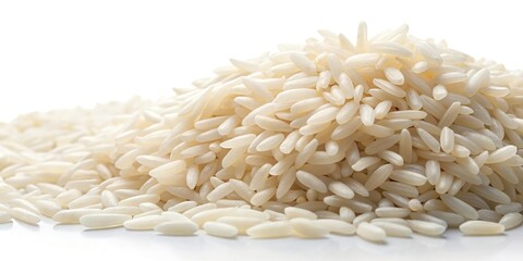White long rice grains on natural white background silhouette