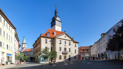 Bad Langensalza, Th&uuml;ringen, Marktplatz Panorama mit Rathaus