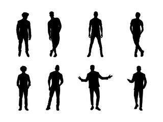 Set of African American Black Man Silhouette in various poses isolated on white background