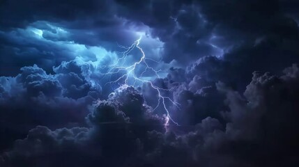 Dramatic lightning storm illuminating a dark night sky with intense flashes and ominous clouds