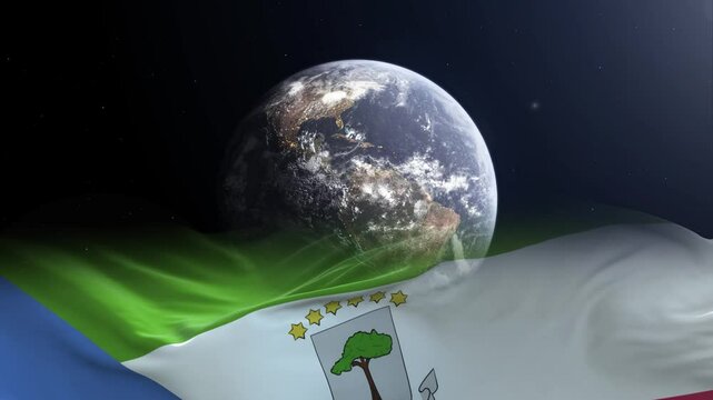 Equatorial Guinea flag - 3D realistic waving flag on Earth globe