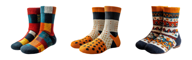 Colorful Socks on Transparent Background