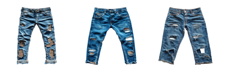 Isolated Ripped Jeans on Transparent Background