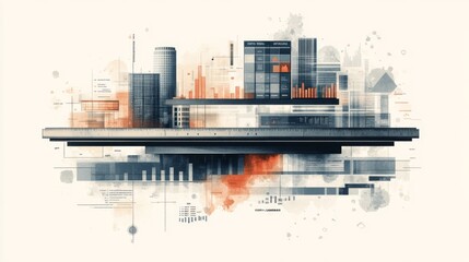 Obraz premium Professional stock illustration highlighting Operating Leverage Analysis concept in Indigo Salmon and Light Gray Incorporating CostVolumeProfit Chart with visual metaphors Suitable for various uses