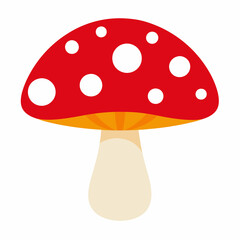 Red amanita mushroom isolated on white background. Cartoon Illustration of a vibrant red amanita mushroom with white spots, Perfect for educational materials, nature-themed projects or art collections