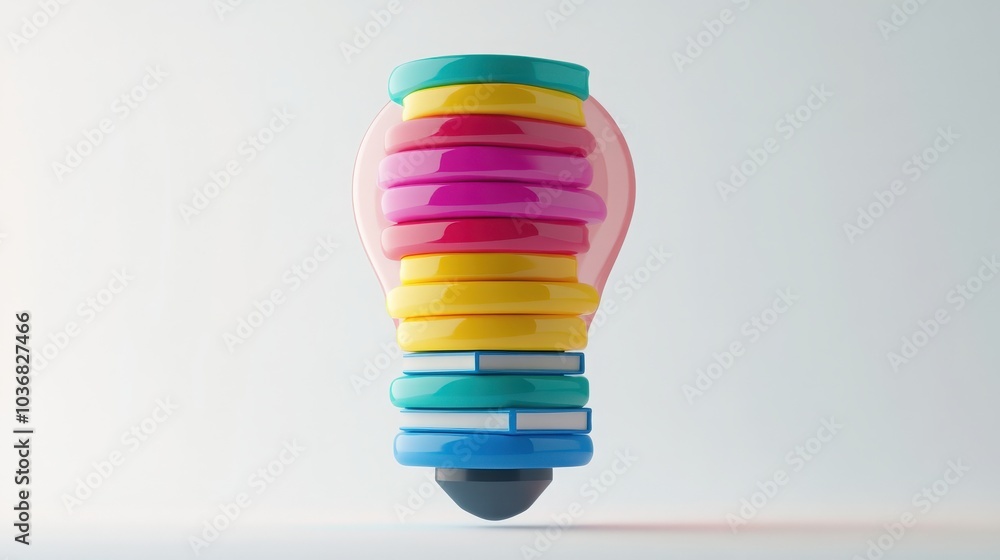 Poster this engaging 3d illustration features a colorful stack of books designed to mimic a light bulb.