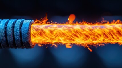 Glowing metal wire emitting sparks in a dark setting.