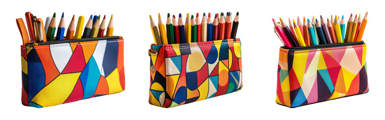 Colorful Pencil Cases on Transparent Background