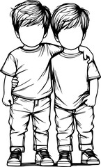 Black Line Art Cute Man Twin Fraternity Friendly Stand Hand Drawn Illustration