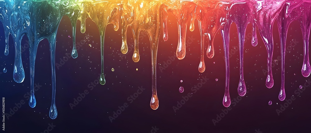 Poster vibrant streams of colorful paint drip down against a dark backdrop, creating a mesmerizing and arti