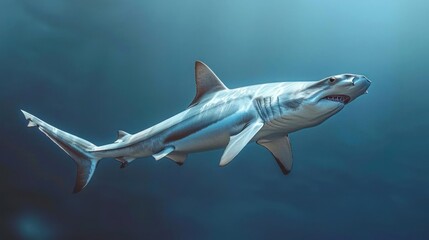 A jaw-dropping image of a shark gracefully swimming through underwater depths.