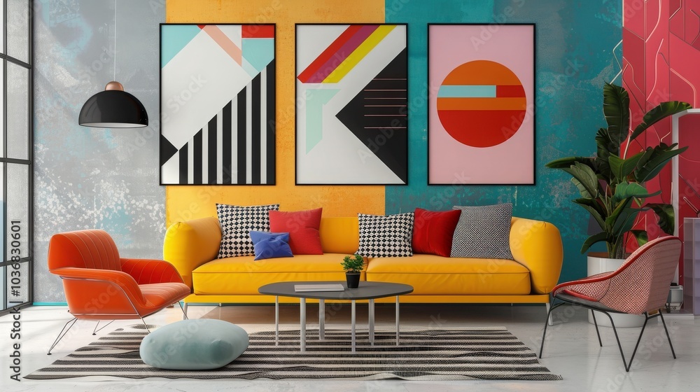 Aufkleber transform your space with geometric wall art that combines bold patterns with striking colors