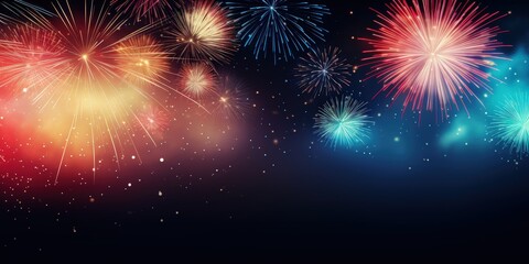 Obraz premium Colorful Fireworks Display in Dark Night Sky