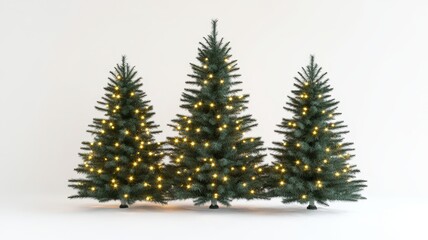 Fototapeta premium Collection of Christmas tree drawn with a brush on a white isolated background,greeting season and gift in christmas day,winter season,New Year decorations,fairy lights,copy space.