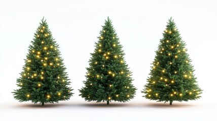 Collection of Christmas tree drawn with a brush on a white isolated background,greeting season and gift in christmas day,winter season,New Year decorations,fairy lights,copy space.