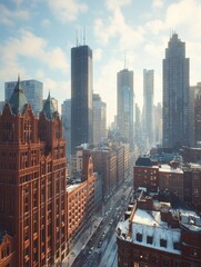 Obraz premium A breathtaking view of a modern city skyline with a blend of historic and contemporary architecture on a sunny winter day.