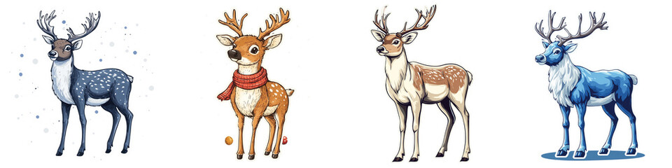 Obraz premium Cute and colorful reindeer illustrations featuring various designs and expressions, perfect for holiday themes and festive decorations