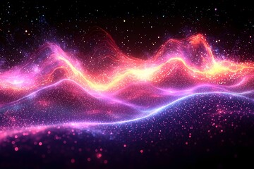 Fototapeta premium A vibrant abstract representation of cosmic waves, with swirling pink, purple, and blue hues evoking a sense of movement and energy in a digital landscape.