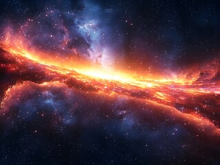 Obraz premium A breathtaking view of a cosmic landscape showcasing vibrant colors of galaxy formation with luminous nebulae and scattered stars enhancing the celestial ambience.