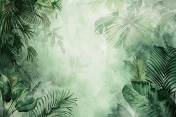 A scenic view of a jungle with abundant palm leaves and lush greenery