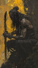 Digital Painting of a Powerful Warrior in a Moment of Contemplation