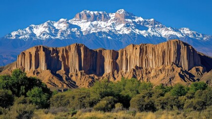 Majestic mountain landscape with rocky formations.