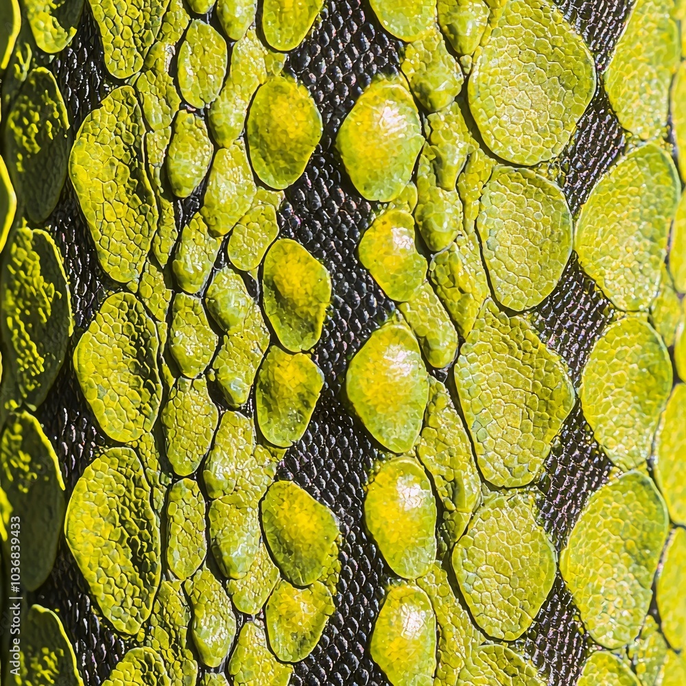 Poster close-up of vibrant green snake scales showcasing intricate textures and patterns.