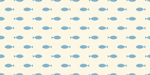 Nautical seamless pattern with swimming cartoon fish. Vector illustration