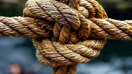 Complex web of interconnected ropes symbolizing intricate business relationships and antitrust challenges, with a focused foreground rope representing the effort to break monopolies.