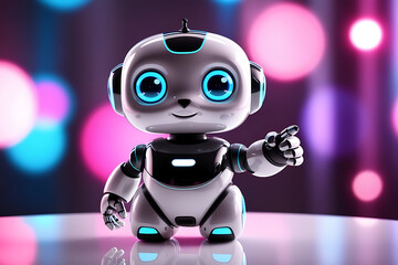 Futuristic Cute and Friendly Robot with Glowing Eyes Exploring a Neon City