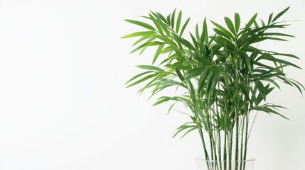 Fototapeta premium Lush Green Plant in Clear Glass Vase Against White Background