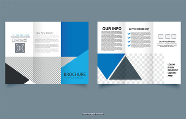 Blue Trifold Brochure with Triangles. Trifold Print Ready Brochure Template.