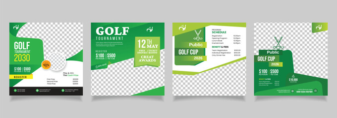 golf tournament social media banner template, golf championship league sport event instagram post
