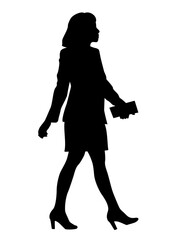 Silhouette of a young woman in in an office suit. Business people, black color