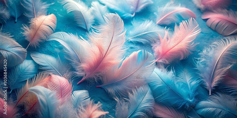 Wall mural A symphony of pastel hues dances in the gentle embrace of soft feathers, forming a mesmerizing tapestry of nature's artistry.