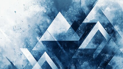 Modern abstract blue background design with layers of textured white transparent material in triangle diamond and squares shapes in random geometric pattern