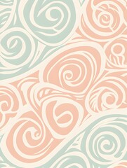 Soft Pastel Colored Tribal Pattern Background with Curving Lines and Spirals