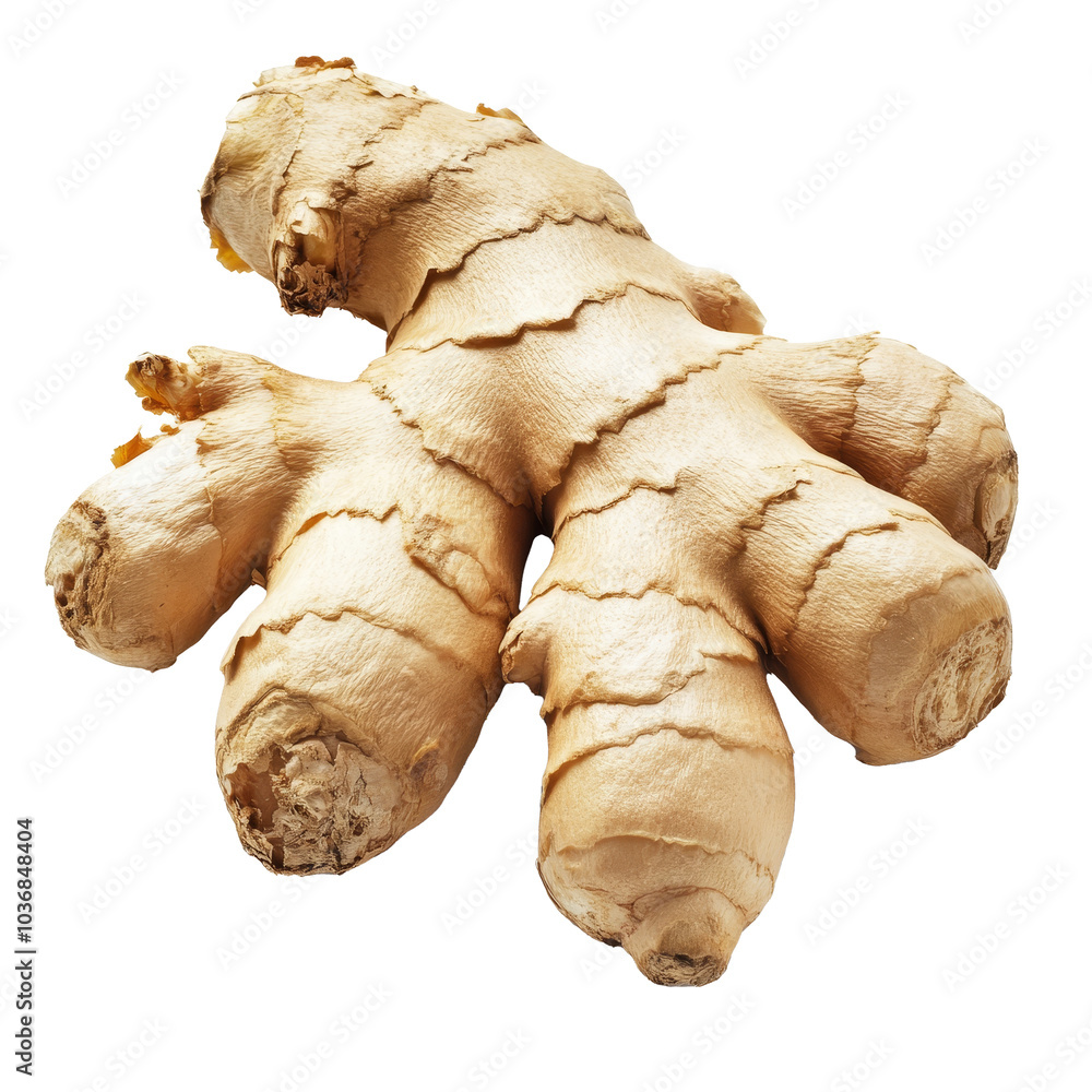 Poster fresh ginger root on a transparent background showcasing its unique shape and texture suitable for c