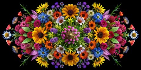Fototapeta premium A vibrant symphony of color, where petals unfurl in an artful dance, creating a kaleidoscope of nature's beauty against a backdrop of midnight blue.