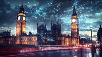 Fototapeta premium Abstract technology background in London for global business concept.