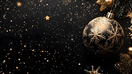 Black Christmas Ornament with Gold Glitter and Snowflake Design