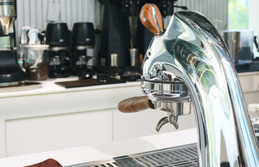 Close-up single head espresso machine on coffee counter.	