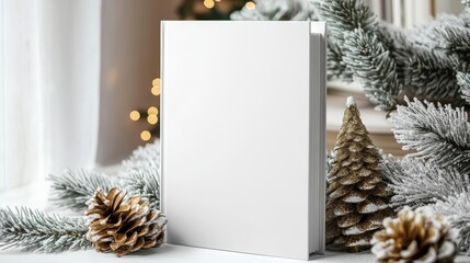 Elegant clean white paperback book cover mockup for christmas themed book launch decoration