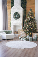 living room with christmas tree