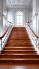 Elegant Wooden Staircase with White Railings in a Classic Interior