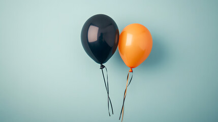 Black and Orange Balloons on Blue Background