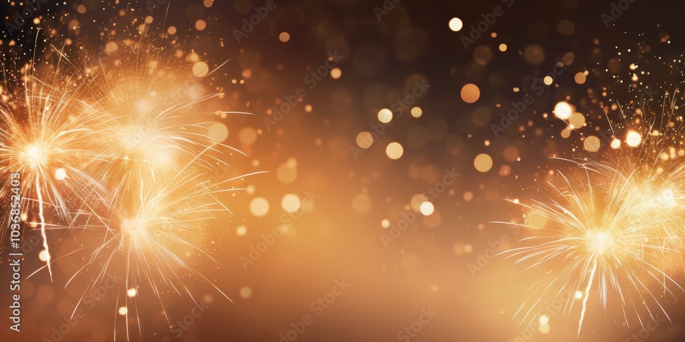 Aufkleber golden fireworks display with bokeh effect